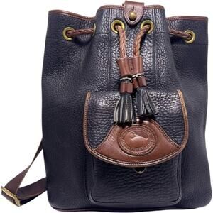VTG Dooney & Bourke All Weather Leather Drawstring Bucket Sling Bag Black 90s US